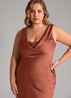 Azazie Rylina Bridesmaid Dresses Clay Mermaid Stretch Satin Dress image11