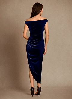 Azazie Nabila vestidos de madre de la novia Vestido de Azul Marino Oscuro de terciopelo de Columna con Vestidos sin tirantes image3