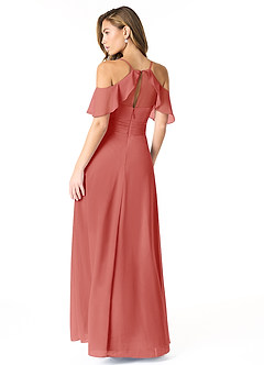 Azazie Dakota Vestidos de damas de honor Vestido de Rosa Antigua de Gasa de Línea A con Cuello en V plisado image2