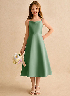 Azazie Jaella Girls Formal Kukkatyttöjen mekot A-linja Laskostettu Matta satiini Tee-pituus Mekko image5