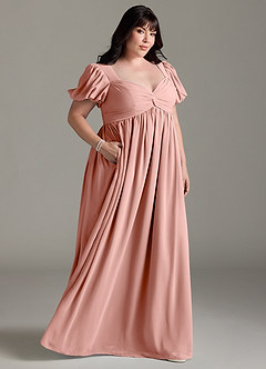 Azazie Madisynn Brautjungfernkleider für Schwangere Schleifen Chiffon Bodenlänge Kleid image7