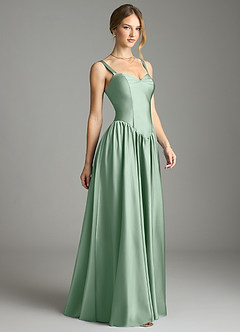 Azazie Evadina Vestidos de damas de honor Vestido de Agave de Satén Elástico de Corte en A con Corsé image4