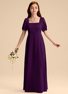 Azazie Briar Junior A-Linie Schleifen Stretch-Satin Kleid Traube image5