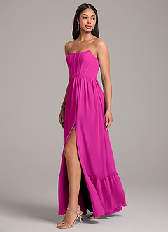 Azazie Kailee Bridesmaid Dresses Fuchsia A-Line with Pockets Chiffon Dress image3