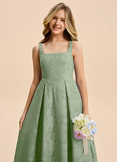 Azazie Amalie Junior Vestido de Salvia Polvorienta de Devorado Floral de Corte en A con Volante image8