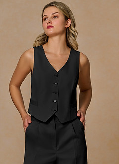 front Margaret Black Cotton Linen Blend Vest