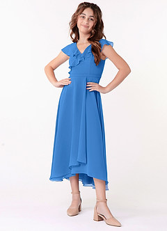 Azazie Posie Junior Blue Jay A-Line Ruched Chiffon Dress image4