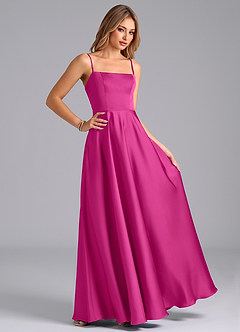 Azazie Elita Brautjungfernkleider A-Linie Plissee Stretch-Satin Kleid Fuchsia image3