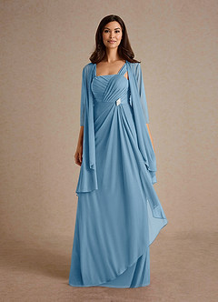 Azazie Clinton Mother of the Bride Dresses Steel Blue A-Line Pleated Mesh Dress image5