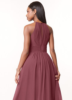 Azazie Bonnie Brautjungfernkleider A-Linie Schlüsselloch Gerüscht Chiffon Kleid Wüstenrose image4