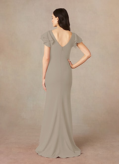 Azazie Peppermint Mother of the Bride Dresses Taupe Mermaid Scoop Ruched Stretch Crepe Dress image4