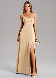 Azazie Talina Bridesmaid Dresses Champagne A-Line Stretch Satin Dress image1
