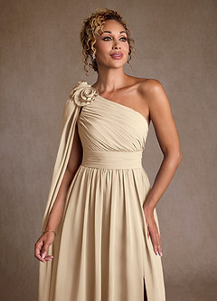 Azazie Lancaster vestidos de madre de la novia Vestido de Champán de Gasa de Corte en A con Hombro unilateral image6