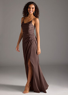 Azazie Deandra Bridesmaid Dresses Ganache Mermaid Pleated Stretch Satin Dress image4