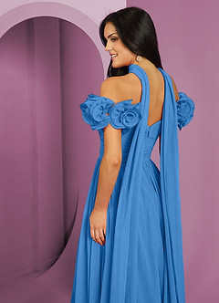 Barbie ♥ Azazie Brautjungfernkleider Wandelbar A-Linie Schulterfrei Chiffon Kleid Blauhäher image7