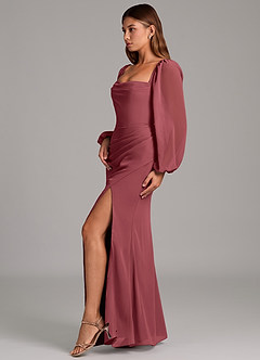 Azazie Brixley Robes de demoiselle d'honneur Robe Sirène en Mousseline de soie Manche longue Merlot image5