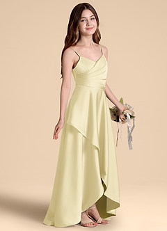 Azazie Prisha Junior Vestido de Sorbete De Limón de Satén Elástico de Corte en A con Plisado image1