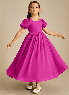 Azazie Joss Blumenmädchenkleider A-Linie mit ärmel Chiffon Kleid Fuchsia image3