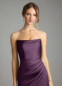 Azazie Leonis Bridesmaid Dresses Plum Mermaid Pleated Stretch Satin Convertible Dress image4