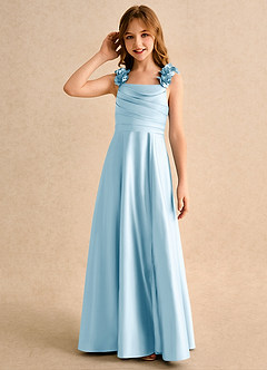 Azazie Rosita Junior Formal vestidos de niña de las flores Vestido de Azul Cielo de Satin Mate de Corte en A con Plisado image6