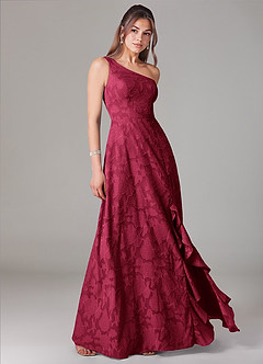 Azazie Ellianna Bridesmaid Dresses Burgundy A-Line One Shoulder Floral Burnout Dress image3