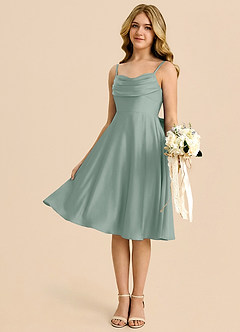 Azazie Bear Junior Silver Sage A-Line Sweetheart Neckline Stretch Satin Dress image4
