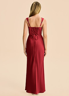 Azazie Agustina Junior Scarlet Sheath Pleated Stretch Satin Dress image2
