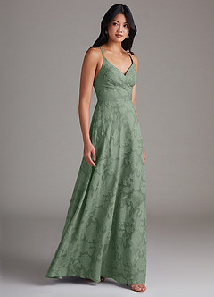 Azazie Davis Bridesmaid Dresses Matcha A-Line Pleated Floral Burnout Dress image4