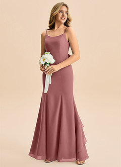 Azazie Lioren Junior Syrena Ukłon Szyfon Długość podłogi Młodsza druhna Sukienka image4