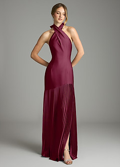 Azazie Nayeli Final Sale Mulberry A-Line Pleated Stretch Satin Dress image3