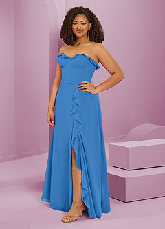Barbie ♥ Azazie Brautjungfernkleider A-Linie Herzausschnitt Chiffon Kleid Blauhäher image11