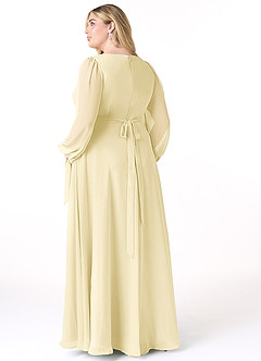 Azazie Leonia Robes de demoiselle d'honneur Robe Trapèze en Mousseline de soie Manche longue Sorbet Citron image9