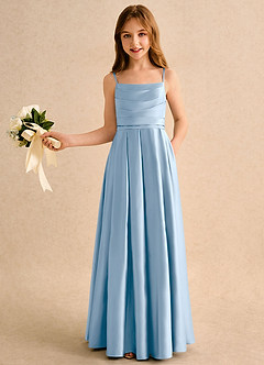 Azazie Reia Junior Formal Flower Girl Dresses Powder Blue A-Line Pleated Matte Satin Dress image4