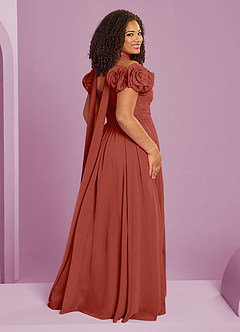 Barbie ♥ Azazie Brautjungfernkleider Wandelbar A-Linie Schulterfrei Chiffon Kleid Terrakotta image17