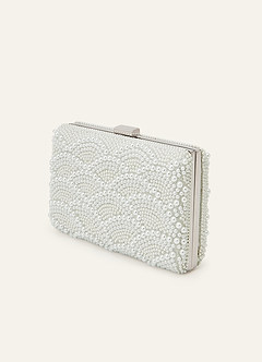 front Pearl Beaded Metal Frame Clutch