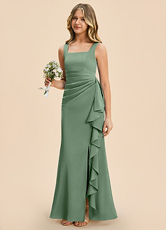 Azazie Adrienne Junior Matcha Sheath Pleated Stretch Satin Dress image1