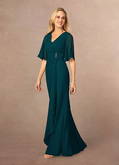 Azazie Carson Kleider für die Brautmutter A-Linie V-Hals Spitze Chiffon Kleid Kiefer image2