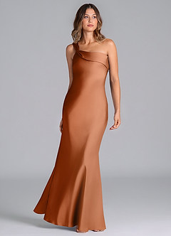 Azazie Driea Brudtärnklänningar Klä av Sjöjungfru i Stretch Satin Ena axeln Koppar image3