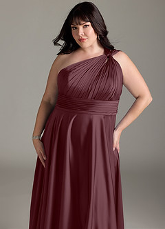 Azazie Charlize Bridesmaid Dresses Sangria A-Line One Shoulder Stretch Satin Dress image14