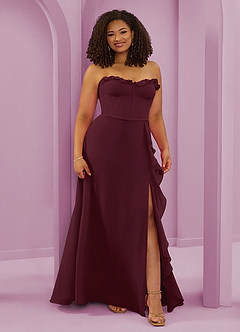 Barbie ♥ Azazie Vestidos de damas de honor Vestido de Cabernet de Gasa de Corte en A con Escote de Corazón image10
