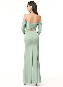 Azazie Hallie Bridesmaid Dresses Agave Sheath Off-The-Shoulder Long Sleeve Stretch Satin Convertible Dress image3