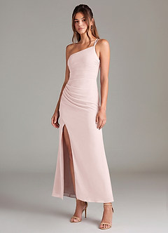 Azazie Eren Bridesmaid Dresses Blushing Pink Mermaid One Shoulder Chiffon Dress image1