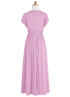 Azazie Mosley Junior Candy Pink A-Line Ruched Mesh Dress image8