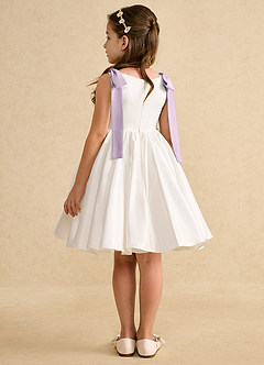 Azazie Stacie Flower Girl Dresses Ivory Frosted Lilac A-Line Bow Matte Satin Dress image5