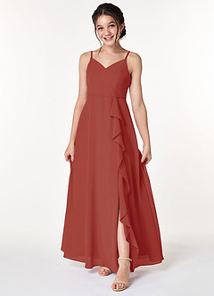 Azazie Naeem Junior Terracotta A-Line Ruched Chiffon Dress image1