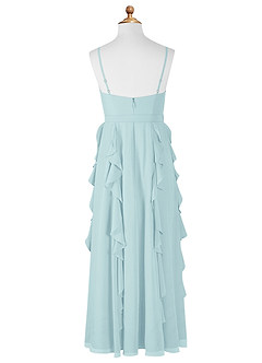Azazie Peyton Junior Sea Glass A-Line V-Neck Cascading Ruffles Chiffon Dress image7
