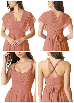 Azazie Olani Vestidos de damas de honor Vestido de Mai Tai de Gasa de Corte en A Convertible con Vestidos sin tirantes image6