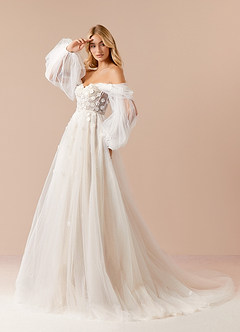 Azazie Airellie Hochzeitskleider A-Linie Schulterfrei Tüll Kleid Diamantweiß Nude image3