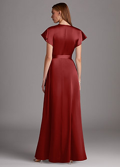 Azazie Nico Bridesmaid Dresses Pomegranate A-Line V-Neck Stretch Satin Dress image3