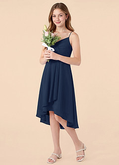 Azazie Mariam Junior Dark Navy A-Line Pleated Chiffon Dress image3